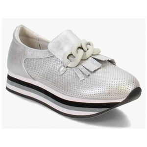 Coconuts by Matisse Women's Bess Silver Metallic Chain Perforated Loafers, 7